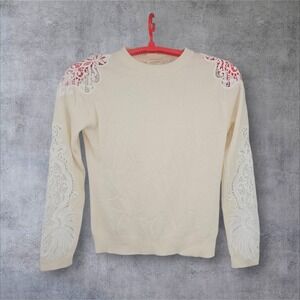 Ted Baker Shelsin Lace-Inset Sweater Wool Cashmere Blend Ivory Sz 1 Retail: $229